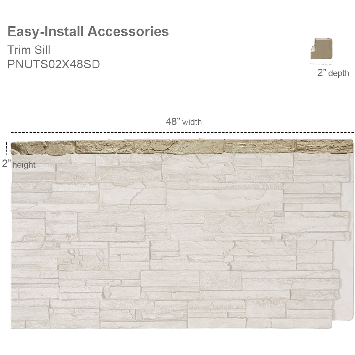 Ekena Millwork 48"W x 2"D x 2"H Universal Trim Sill for StoneWall Faux Stone Siding Panels, Colfax