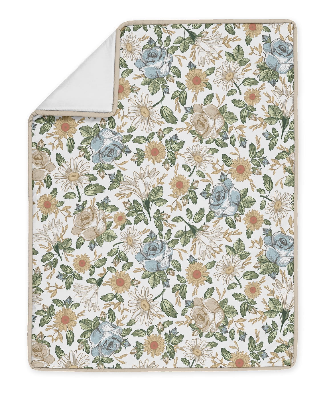 Sweet Jojo Designs Vintage Floral Blue Yellow and Beige 4 Piece Crib Bedding Set