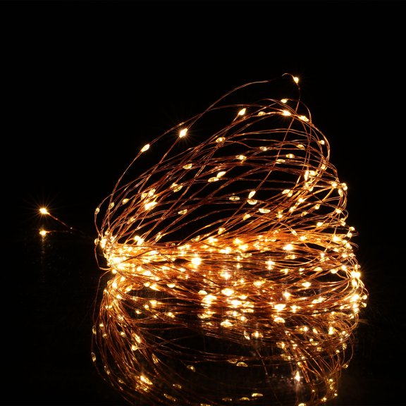 String Lights, 8 Modes Waterproof Copper Wire Curtain Lights with Remote Control, 33FT USB Fairy Lights with 100 LED, Yellow
