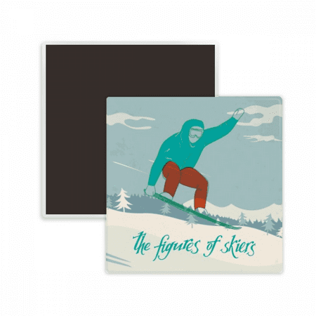 

Winter Sport Ski Board Skiing Illustration Square Ceracs Fridge Magnet Keepsake Memento