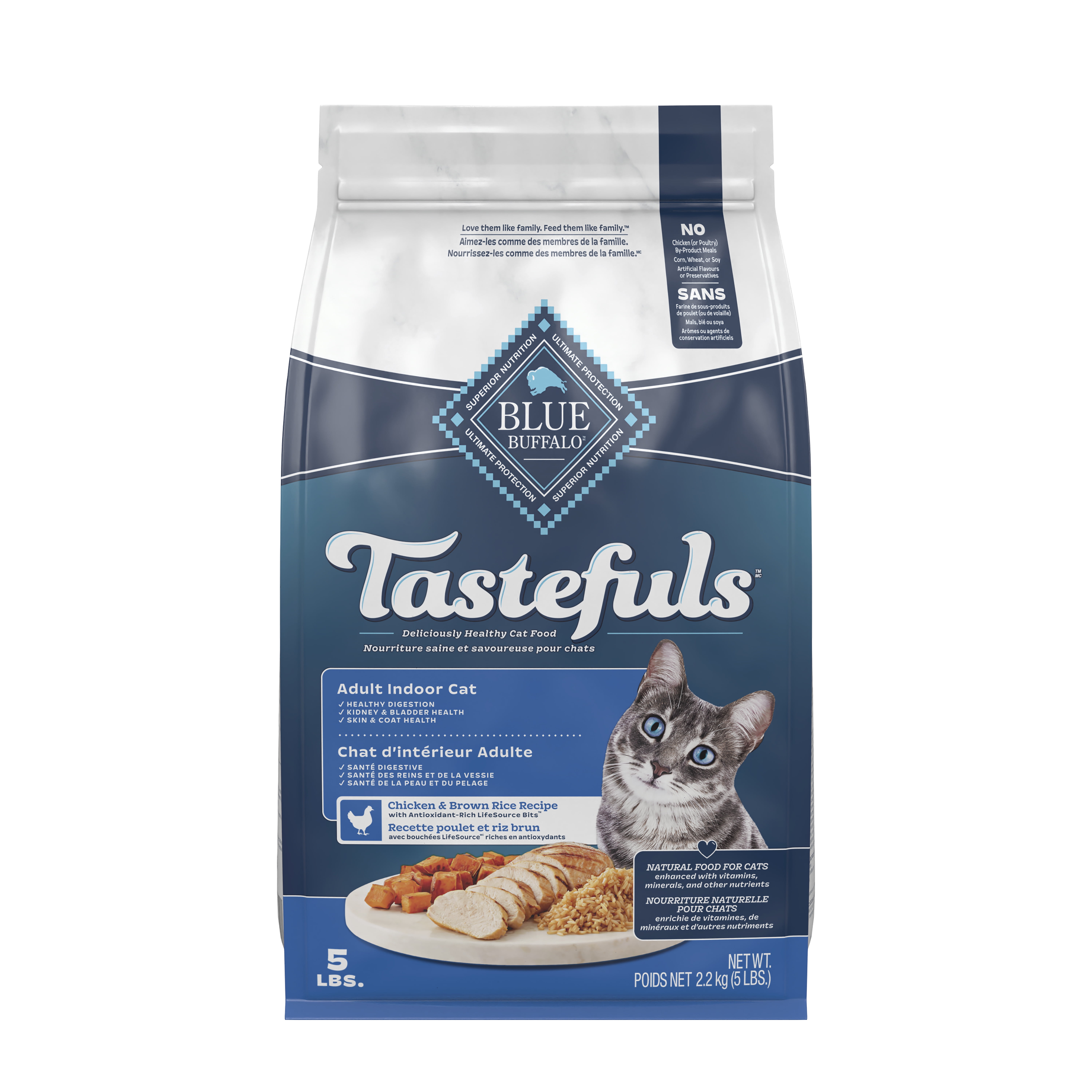 Nourriture sèche pour chats d'intérieur Blue Buffalo Tastefuls au poulet et riz brun pour adultes