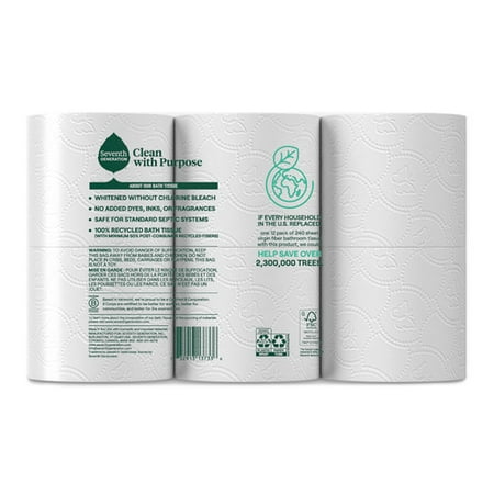 セブンスジェネレーション 100%リサイクル バスルームティッシュ (ダブル) 12ロール Seventh Generation 100% Recycled 2-ply Bathroom Tissue お取り寄せ