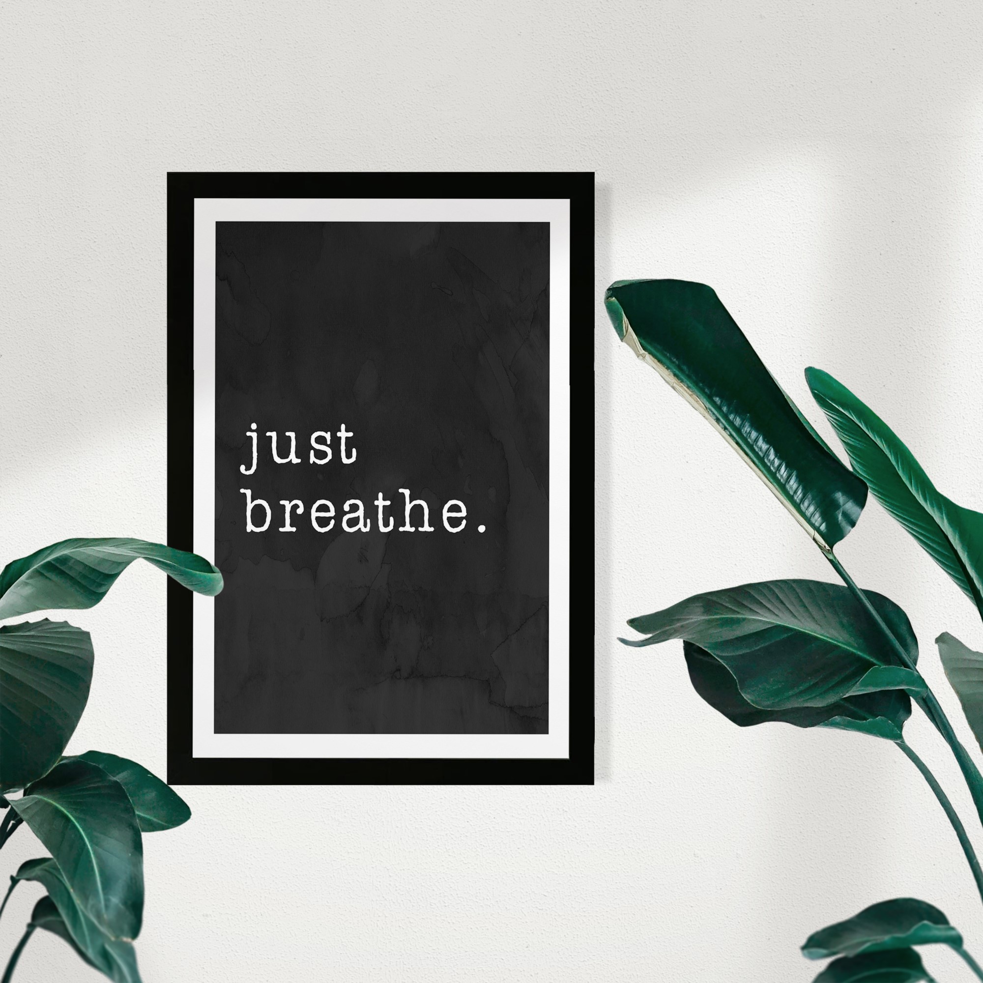 Just Breathe' Inspirational Quotes and Sayings 13.00" x 19.00" Framed Drawing Art Prints, by Wynwood Studio