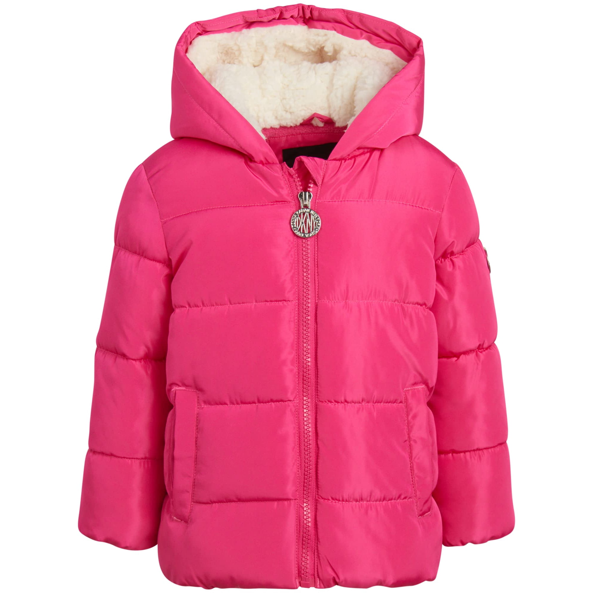 DKNY Baby Girls Jacket Quilted Bubble Puffer Windbreaker Coat Size 12M 3T Size 12 Months Fuchsia