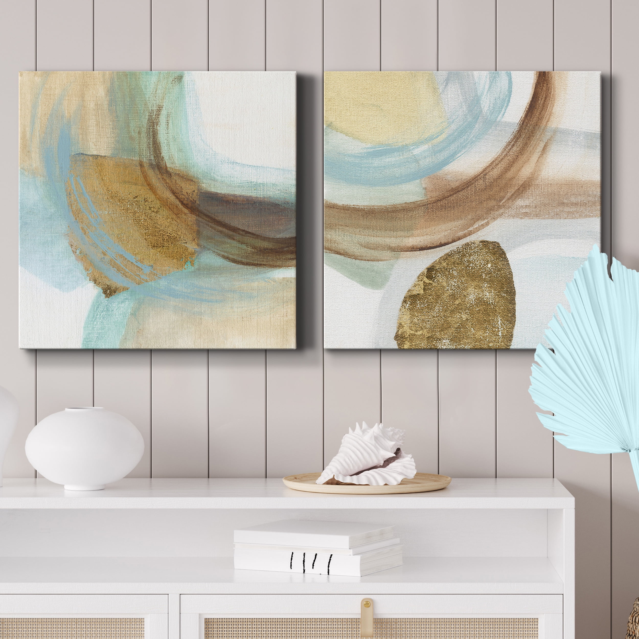 Blue Rythm I - Premium Gallery Wrapped Canvas - Ready to Hang Set of 2 - 16 x 16 Each