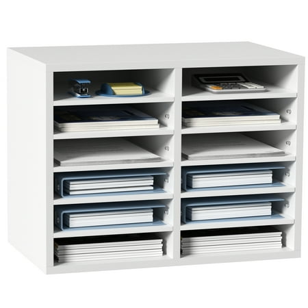 VEVOR Wood Literature Organizer Adjustable File Sorter 12 Compartments Countertop Literature Organizer Paper Storage Holder White