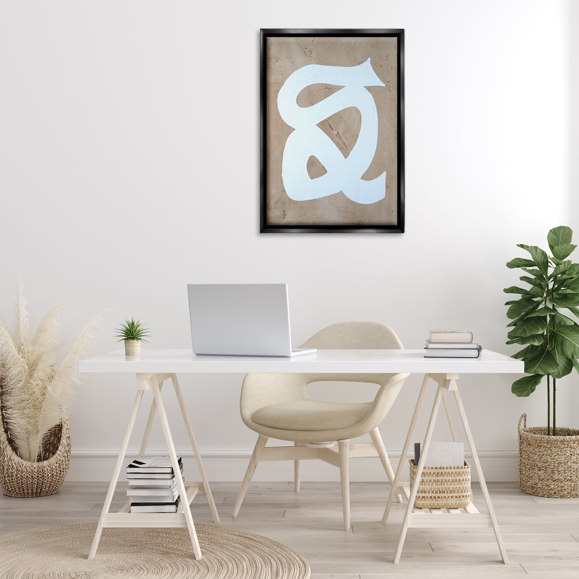 Stupell Industries Modern Swirl on Beige Abstract Painting Black Floater Framed Canvas Art Print Wall Art, 21 x 31