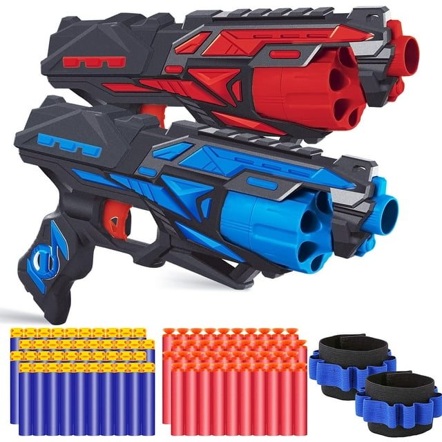 Pistolas de juguete tipo bláster POKONBOY, paquete de 2, para dardos Nerf con 80 recargas