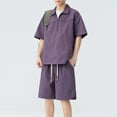 thumbnail image 2 of UVEASISHA Mens Tracksuit 2 Piece Set Half Zip Short Sleeve Shirt and Drawstring Short Pants Lounge Sets Oversized Casual Sweatsuits Outfits with Pockets Purple L, 2 of 10