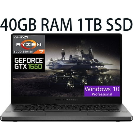 ASUS ROG Zephyrus G14 14 Gaming laptop, AMD Ryzen 7 5800HS 8-Core, NVIDIA GeForce GTX 1650 Graphics (4GB GDDR6), 40GB DDR4 1TB PCIe SSD, 14.0" Full HD (1920x1080) Display, Windows 10 Pro