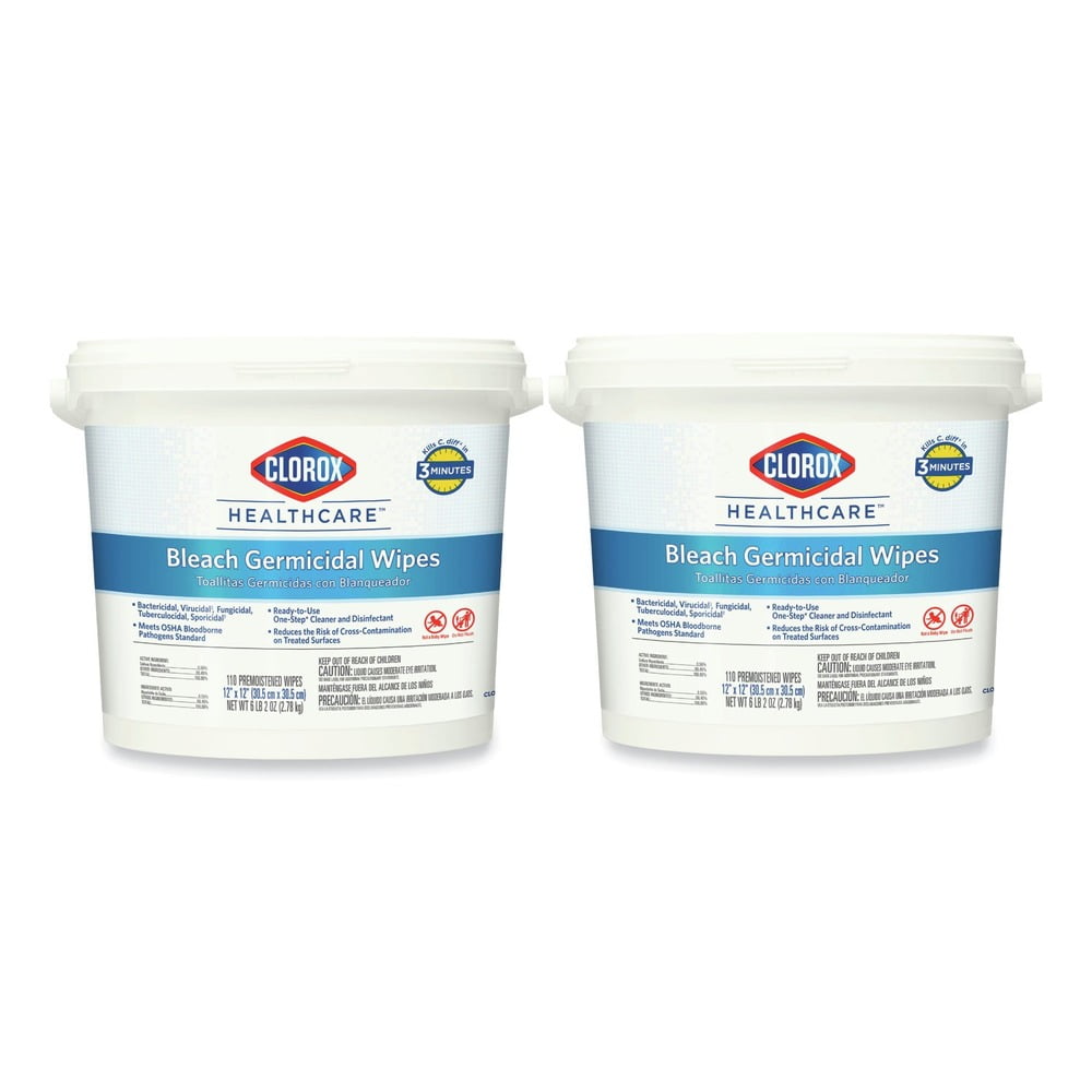 12 in. x 12 in. 1-Ply Bleach Germicidal Wipes - Unscented, White (110/Bucket, 2 Buckets/Carton)