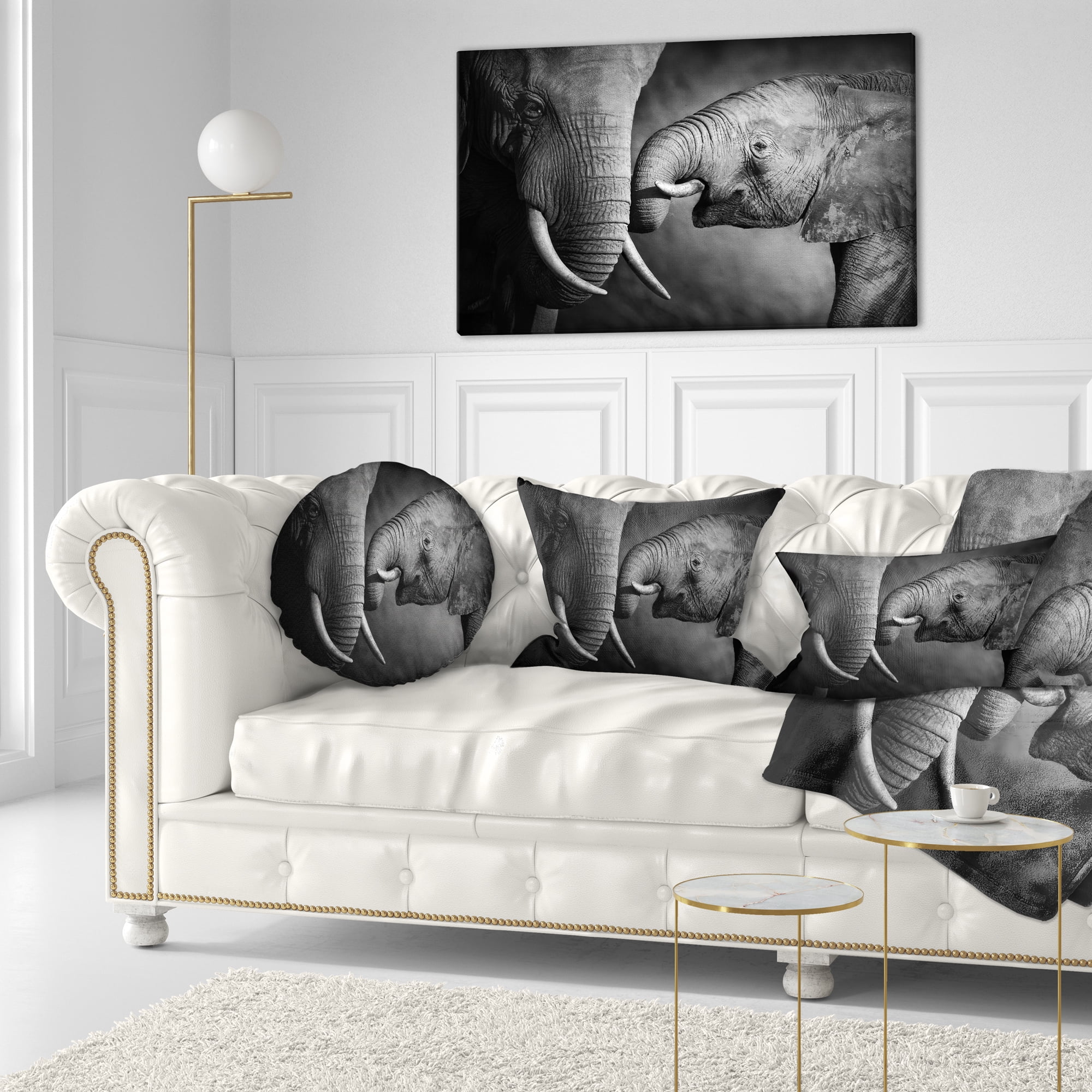 Designart Elephants Showing Affection - Abstract Throw Pillow - 12x20