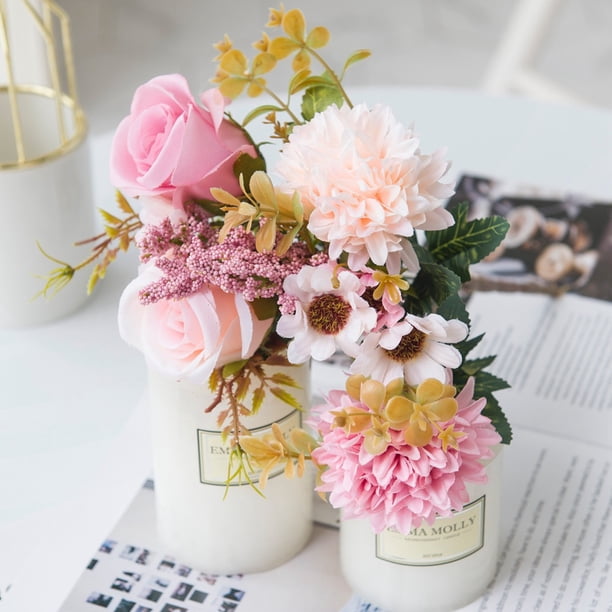 Ramo de simulación de boda de crisantemo y margarita rosa, planta de flores falsas hecha a mano artificial, arreglo floral de seda, decoración