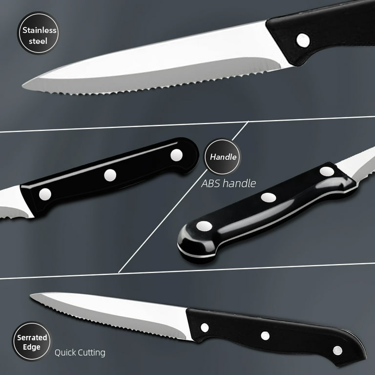 isheTao Steak Knives, Steak Knife Set of 6, 4.5 inches Steak Knife,  Dishwasher Safe High Carbon Stainless Steel Steak Knife, Silver