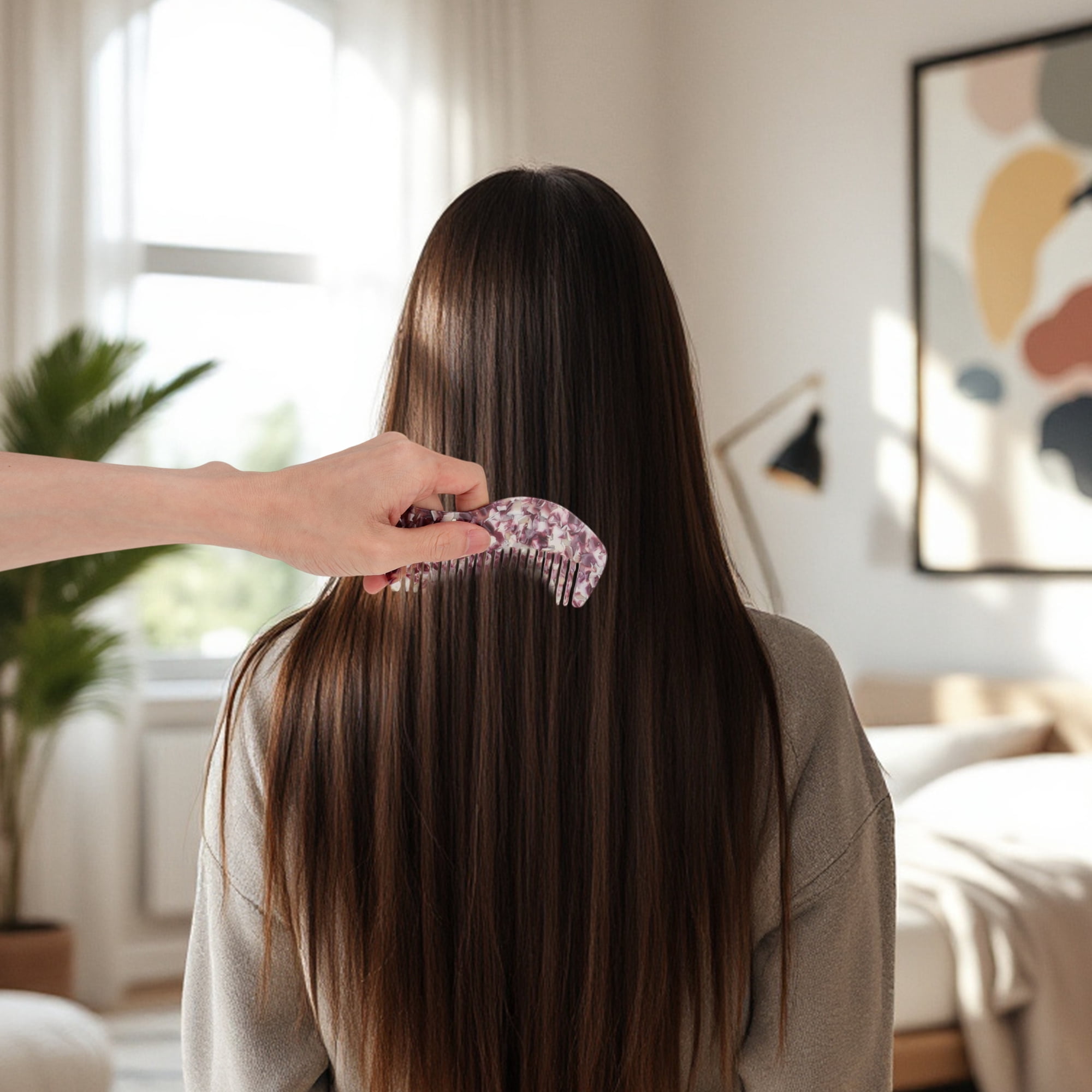 Unique Bargains 1 Pc Portable Special Shape Hair Comb for Making hair Smooth Purple, White
