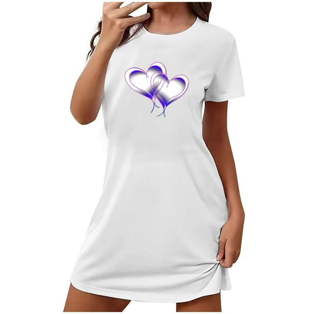 Camisón corto de San Valentín para mujer, talla grande, estampado en el pecho, cuello redondo, manga corta