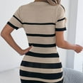 thumbnail image 6 of FRSASU Women Short Sleeve Striped Dress Round Neck Spring Summer Comfy Knit Sweater Dresses Slim Fit Spring Fall Fashion Soft Clothes Khaki, 6 of 9