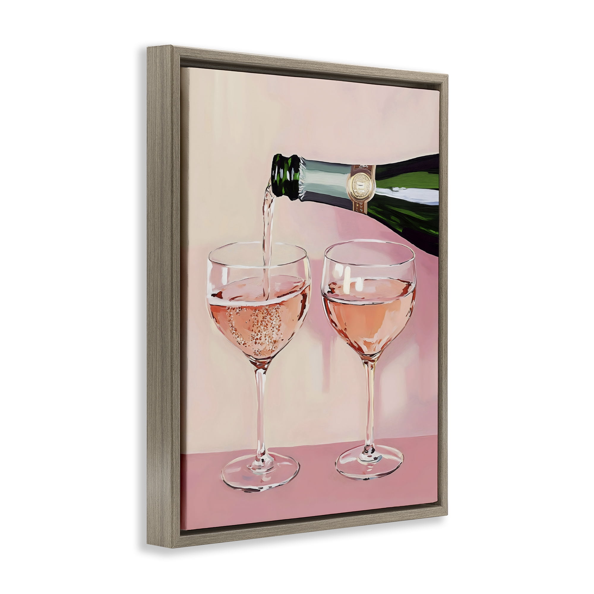 Stupell Industries Pink Champagne Toast for Two Brown Framed Floater Canvas Wall Art, design by The Prints Vibe
