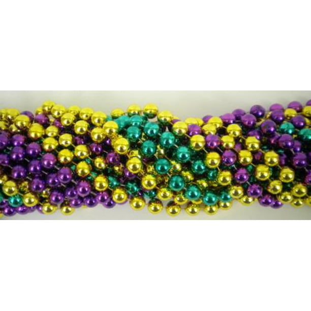 48" 16mm Round Metallic Purple, Gold and Green Mardi Gras Beads