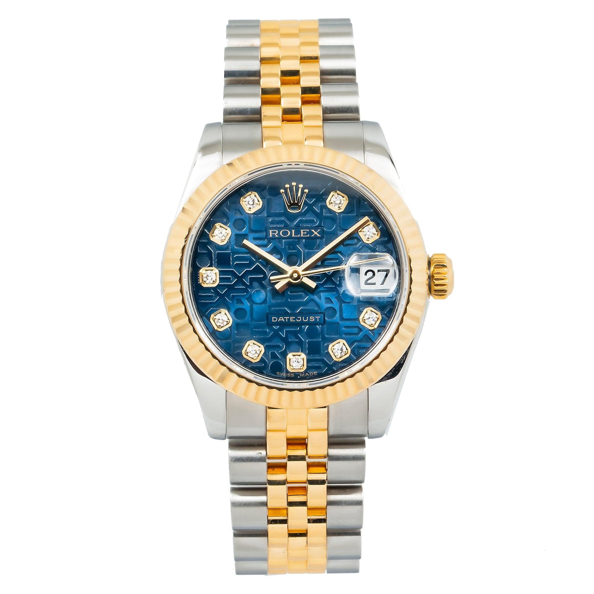Pre-Owned Rolex Datejust 31MM 178273 Blue Pattern Diamond Dial Fluted ...