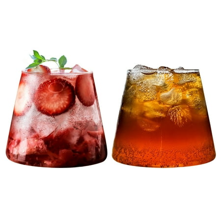 

Drinking Glasses 2pcs Set - 12oz Glass Cups Beer Glasses Iced Coffee Glasses Cute Tumbler Cup Ideal for Cocktail Whiskey Gift(without Spoon)