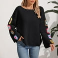 thumbnail image 2 of Drses Women's Floral Crochet Round Neck Casual Long Sleeve Loose Sweater Pullover, 2 of 6