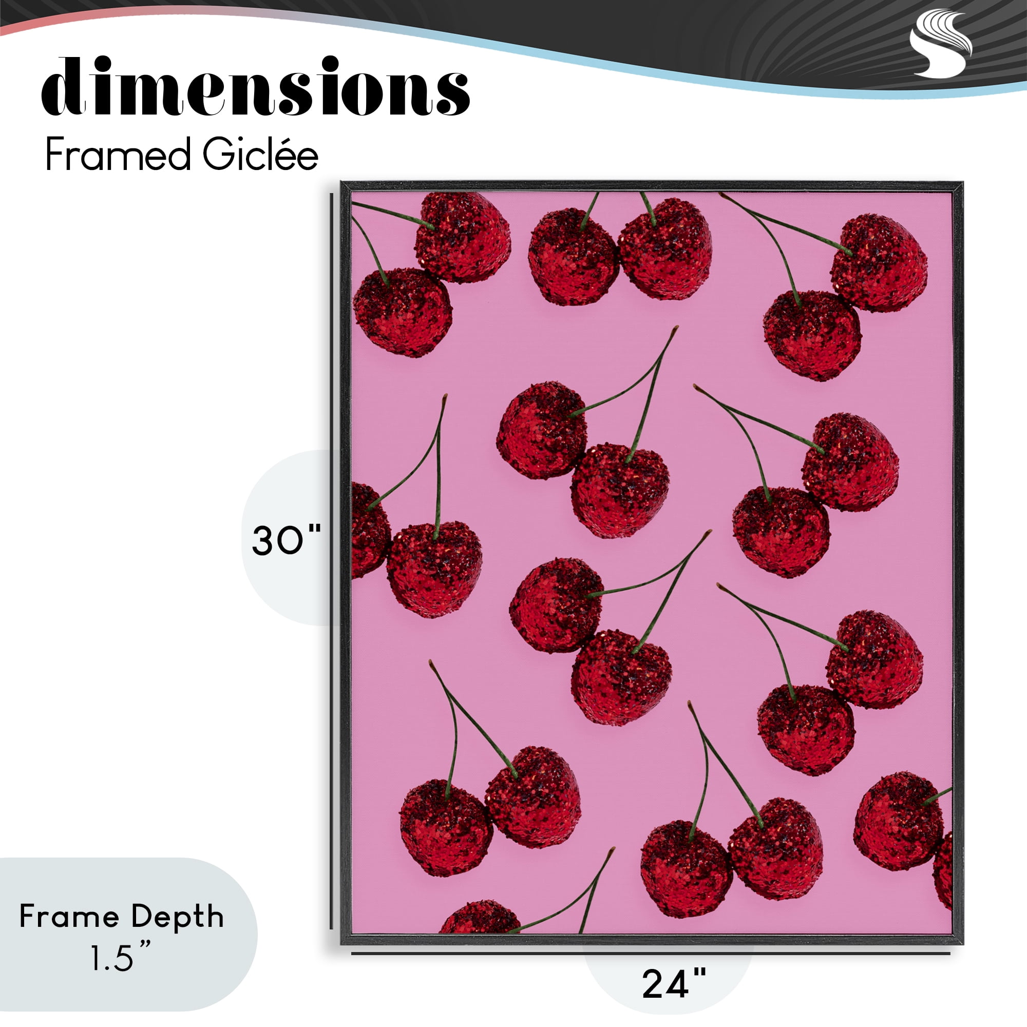 Stupell Industries Glitter Glam Cherries Pattern Black Framed Giclee Art, design by LISH Creative