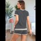 thumbnail image 4 of Conjunto de 2 Piezas para Mujer, Ropa de Estar por Casa, Top y Pantalones Cortos de Corta con Bloques de Color, Ropa de Verano 2025, Gris, XL, 4 of 6