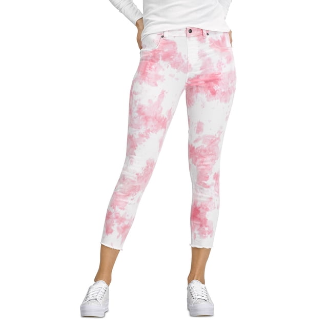Hue Women’s Mod Modern High Rise Tie-Dye Skimmer Denim Legging, Pink, Small
