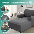 thumbnail image 4 of Chaise Lounge Cover - Stretch Jacquard Slipcover for Double Arm Chaises, Breathable Lattice Pattern Furniture Protector, Machine Washable Sofa Cover for Living Room/Bedroom (Grey), 4 of 7