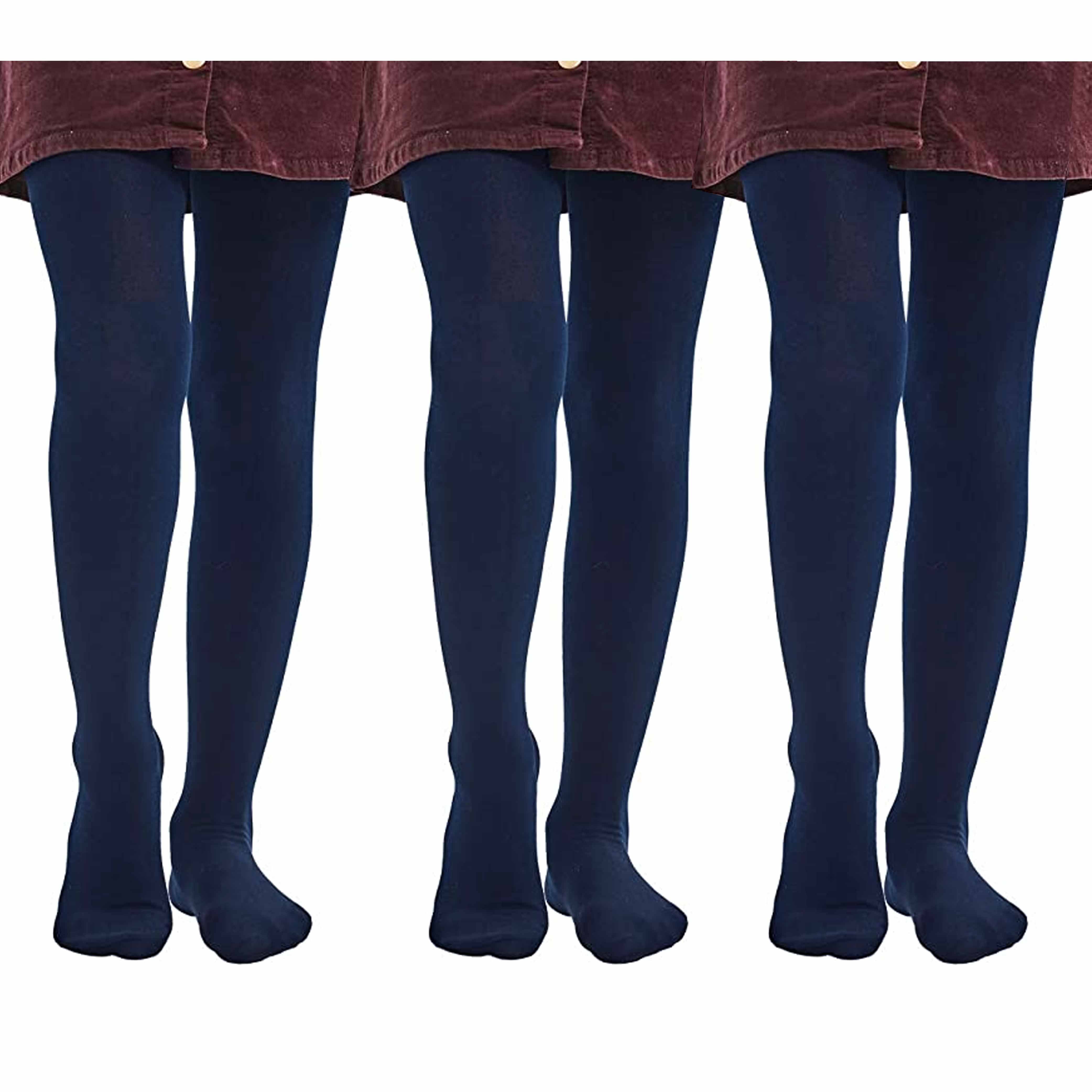 3 Girls Stockings Footed Tights Uniform Kids Toddler Ballet Dance Pantyhose Navy