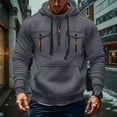 thumbnail image 2 of Evdexr Mens Big and Tall Hoodies Quarter Zip Tactical Pullover Winter Long Sleeve Drawstring Workout Sweatshirt Fall Kangaroo Pockets Cargo Military Hoody Dark Gray 5XL, 2 of 7