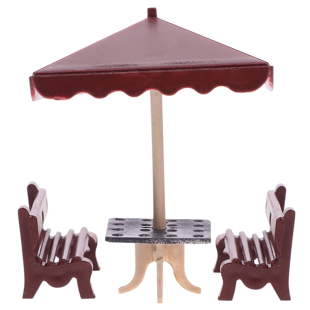 KAKOWELY 1 juego de banco de parque en miniatura para casa de muñecas, minisilla de jardín, patio y parque, sombrilla para casa de muñecas
