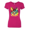 thumbnail image 2 of Wild Bobby, Dean Russo Colorful Blue Eyes Cat Cat Lover Women Slim Fit Junior Tee, Raspberry, XX-Large, 2 of 5