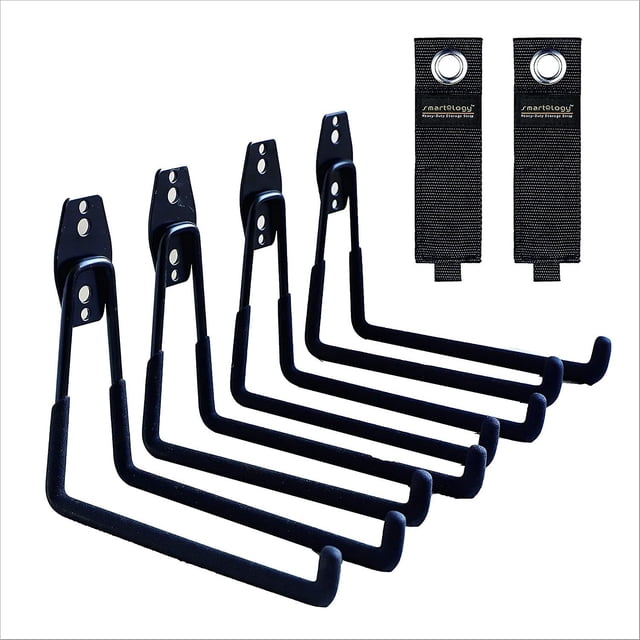 4 Piece Wall Mounted Storage Rack with 2 Extension Clips, 7.5 Inch Long Heavy Hook for Ladder, Ski, Sport, Utility, Gardening, Hose Storage Rack