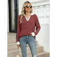 thumbnail image 6 of Women'S V Neck Sweaters Pullover Color Block Collar Long Sleeves Loose Fit Casaul Tunic Tops Shirts Rust Red M, 6 of 9