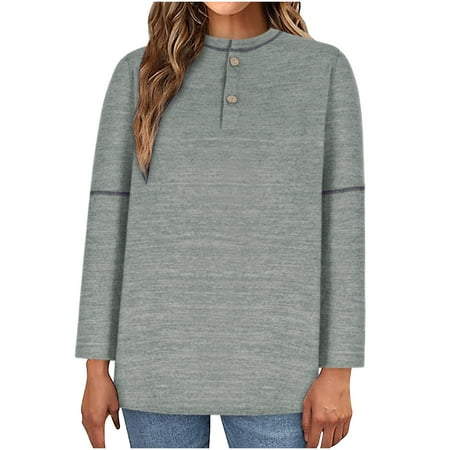 biudgviw Sweatshirt for Women Casual Long Sleeve Pullover Tops Lounge Crewneck Buttons Blouses Plus Size Basic Shirts