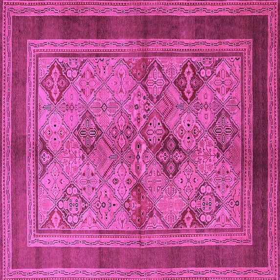 Ahgly Company Indoor Square Oriental Pink Industrial Area Rugs, 8' Square