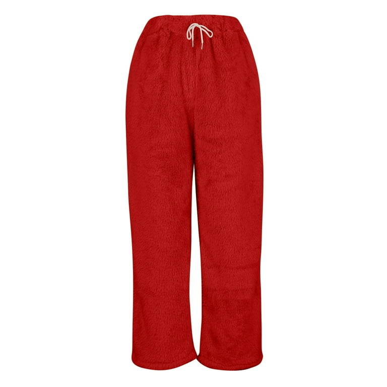 Dasayo Winter Sherpa Fleece Pajama Pants for Women Cozy Elastic Waist Lounge Pant Solid Straight Leg Sleep Trousers with Pocket Walmart