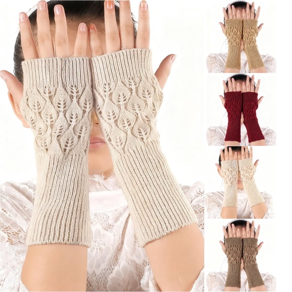 Daznico Winter Gloves, Elegant Fingerless with Delicate Leaf Cutout Design for Fashionable Cold Weather Hand Wear