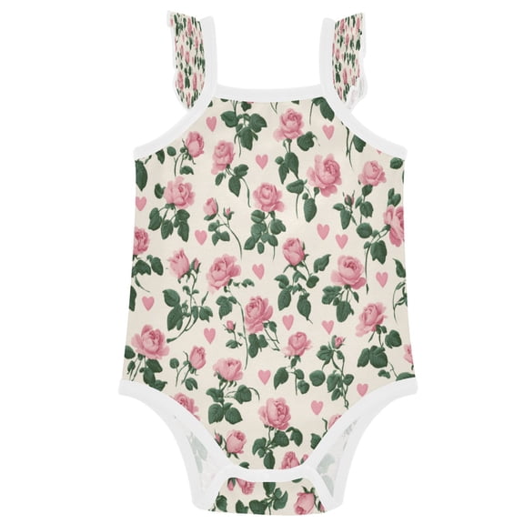 TTYFWHD Infant Toddler Baby Girl Romper Gentle Rose Petal Print Ruffle Sleeveless Cotton Summer One Piece Bodysuit 3-24M