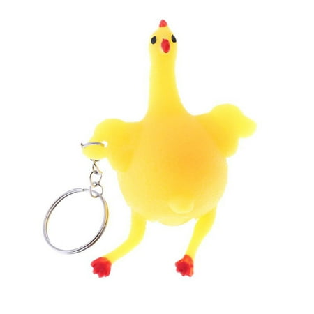 Funny Cute Squeeze Chicken Laying Egg Keychains Vent Chicken Stress Relief Tricky Toys Keyring Gadgets Gag