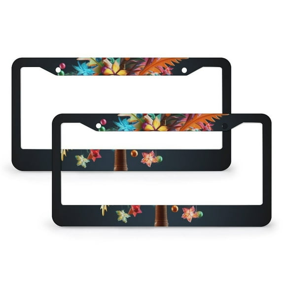 License Plate Frames Palm Tree With Christmas Decorations Car Accessories 2 PCS Modern Tropical Palm Trees Stainless Aluminum License Plate Frame for US Standard Vehicles for Women Men