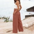 thumbnail image 5 of Cagogo Women Cotton Linen Wide Leg Pants High Waisted Flowy Casual Long Palazzo Trousers for Beach Summer Lounge with Pockets Fashion Beachwear Clothes, Brown XL, 5 of 5