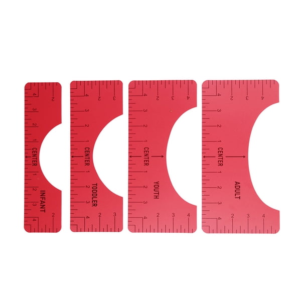Scienceny Juego de 4 reglas de alineación de camisetas, plantilla de guía gráfica, herramienta de centrado artesanal, medición de dibujo para Medidores de medidas dimensionales rojo