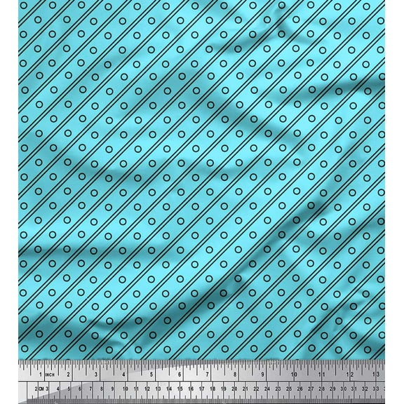 Soimoi Blue Cotton Voile Fabric Dot & Diagonal Stripe Fabric Prints By Yard 42 Inch Wide
