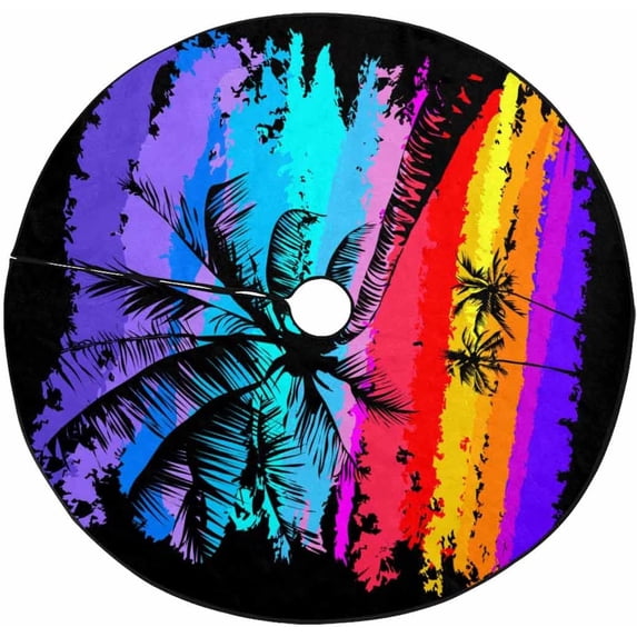 FMSHPON Color Palm Tree Xmas Christmas Tree Skirt Stand Mat for Holiday Party Decoration Indoor Outdoor 48 inches
