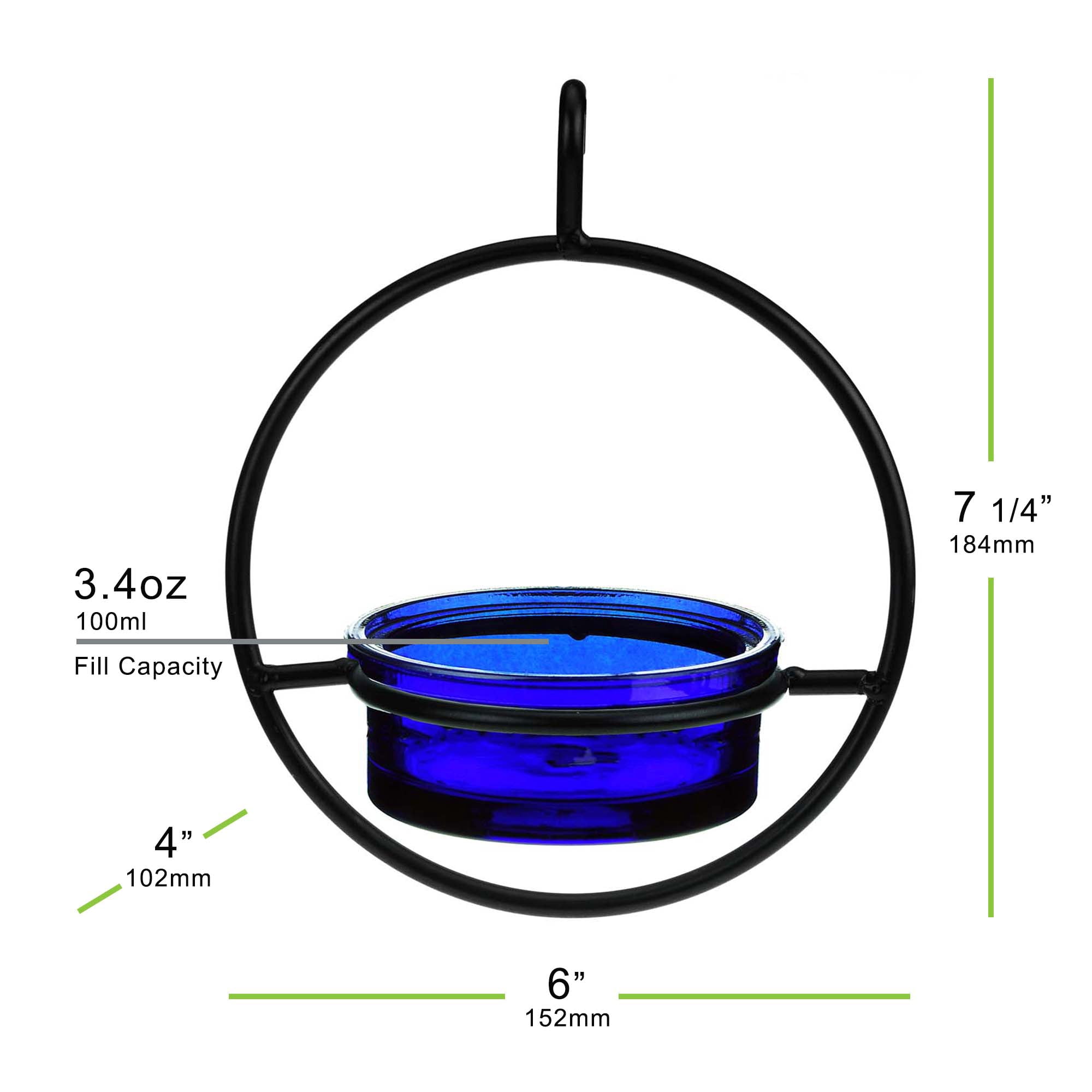 Mosaic Birds Recycled Glass & Metal Hanging Bird Feeder for Outdoors-Oriole Feeder for Garden- Bluebird Feeder - Cobalt Blue