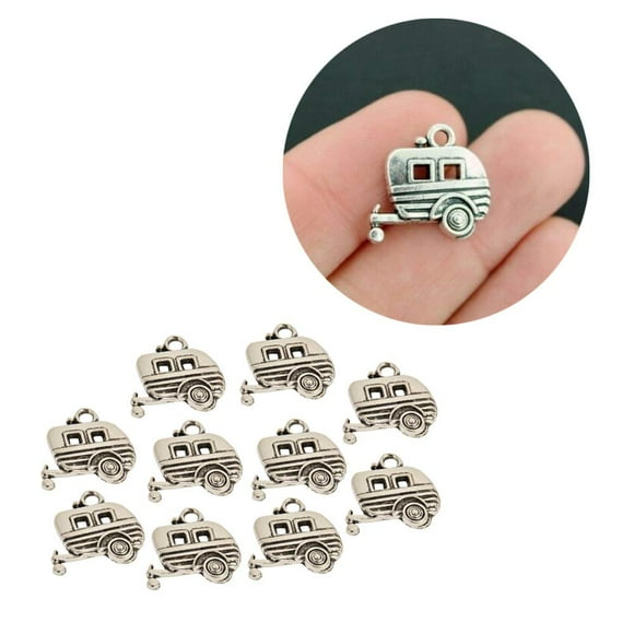 Comimark 10 Pcs 18x19mm Charmes de Remorque de Camping, Charmes de Camping 3D Argent Tibétain Antique