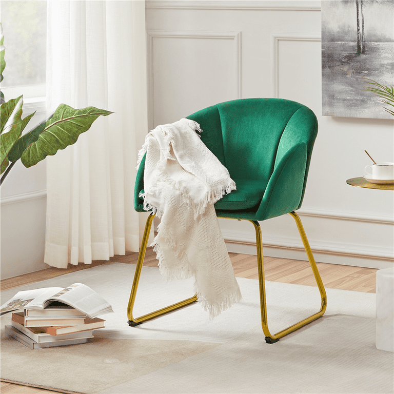 Yaheetech Flower Shape Velvet Armchair Dining Chair with Golden Metal Legs for Living Room Green